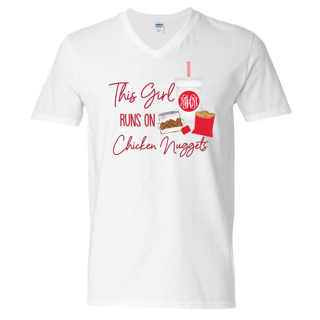 Monogrammed This Girl Runs On Chicken Nuggets Graphic Shirt
