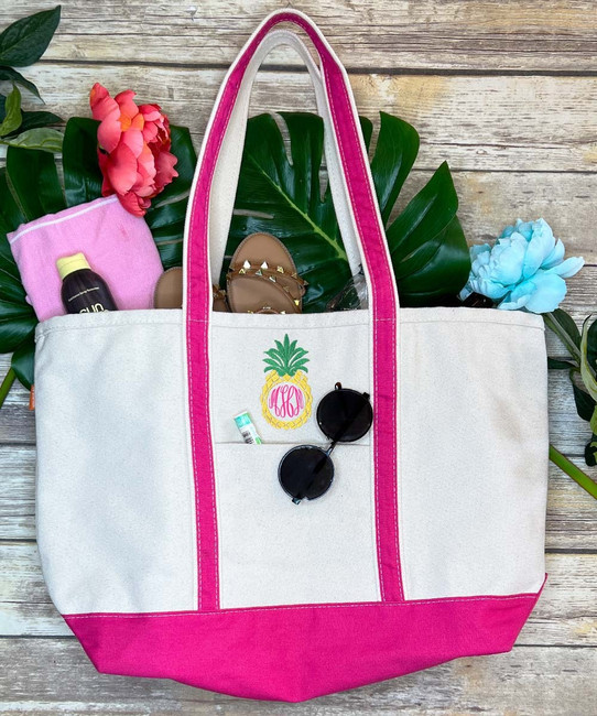 Monogrammed Embroidered Pineapple Canvas Large Boat Tote