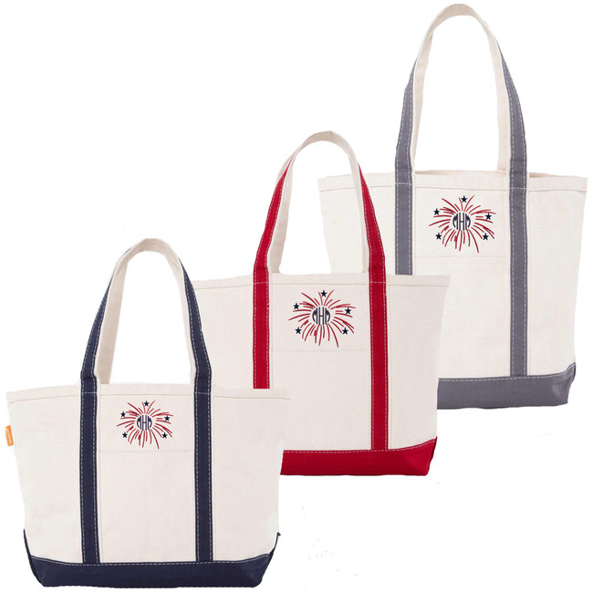 Monogrammed Embroidered Firework Canvas Large Tote