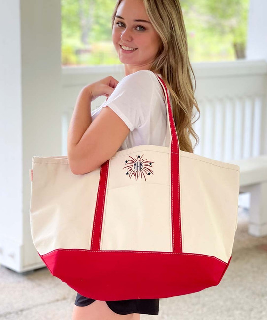 Monogrammed Embroidered Firework Canvas Large Boat Tote