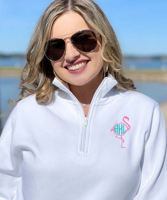 Monogrammed Embroidered Flamingo 1/4 Zip Pullover