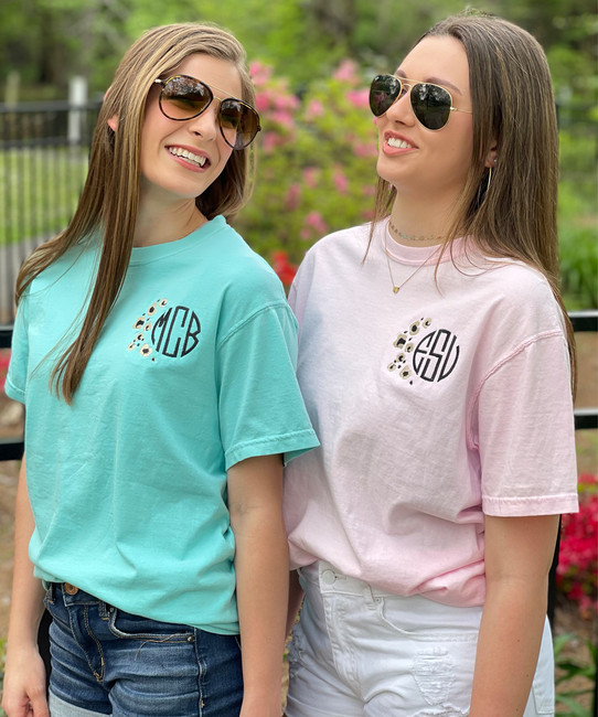 Monogrammed Embroidered Leopard Spots Comfort Colors T-Shirt