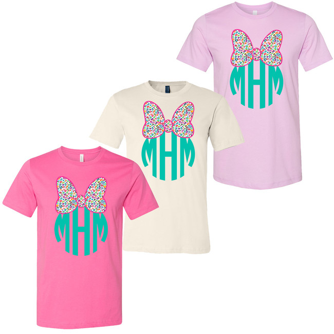 Monogrammed Fun Leopard Mouse Bow Bella Canvas Tee