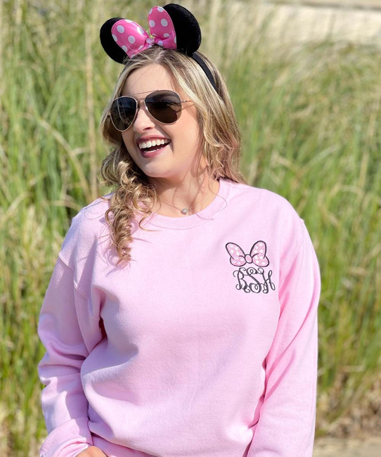 Monogrammed Embroidered Pink Mouse Bow Sweatshirt