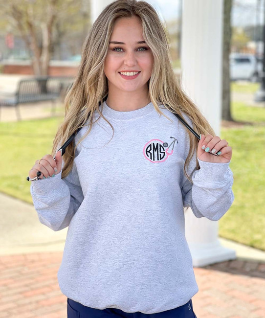 Born to Be Sassy Monogrammed Embroidered Nurse Stethoscope Sweatshirt