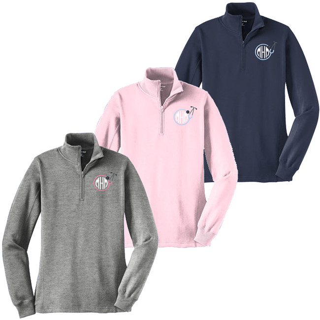 Nurse Heart Stethoscope Monogram Quarter Zip Pullover 