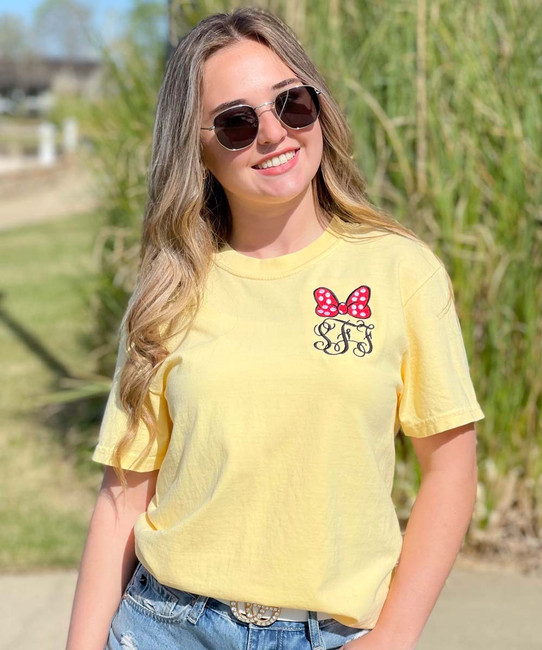 Monogrammed Embroidered Red Bow Comfort Colors T-Shirt