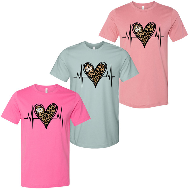 Monogrammed Nurse Leopard Heartbeat Bella Canvas Tee