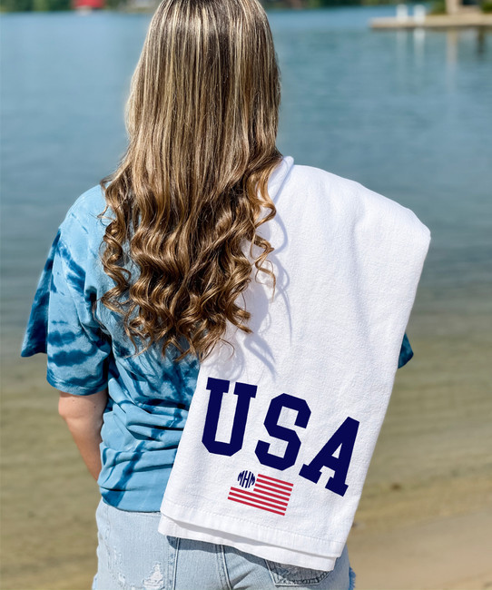 Monogrammed USA Flag Graphic Beach Towel