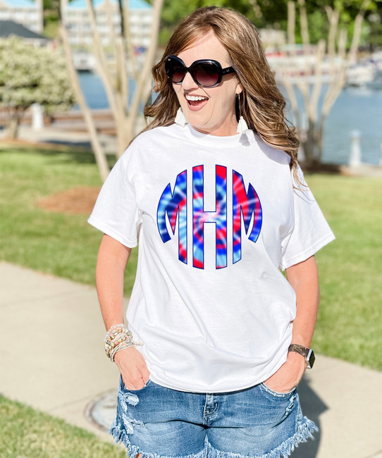 Monogrammed Patriotic Tie Dye Graphic Tee