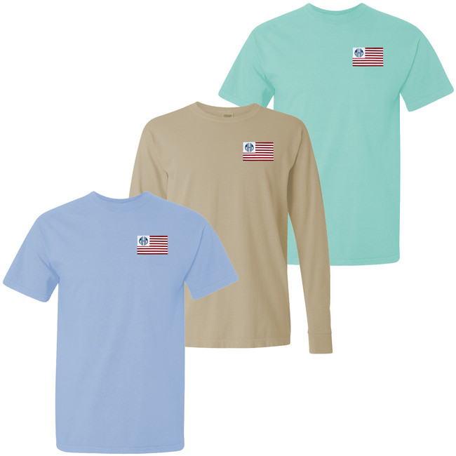 Monogrammed Embroidered Flag Comfort Colors T-Shirt