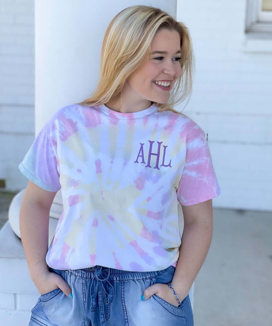 Tie Dye Monogrammed Tee, tie dye shirt, tie dye monogram, tie dye – Sew  Fancy Designs