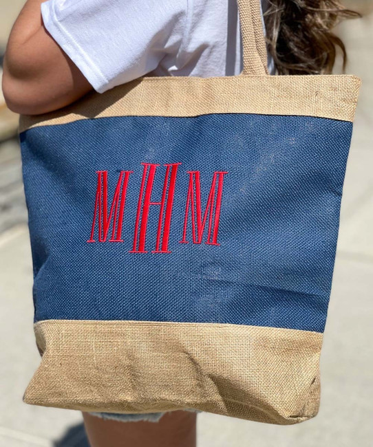 Monogrammed Patriotic Two Tone Jute Tote Bag