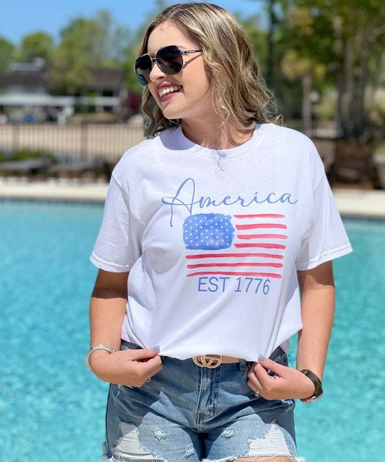 Tie Dye Gildan Red White Blue Patriotic T Shirt Size L V Neck