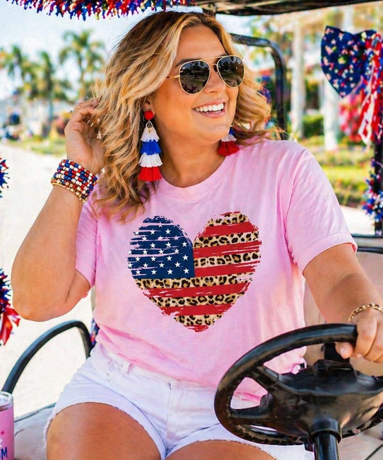 leopard patriotic heart model image pink