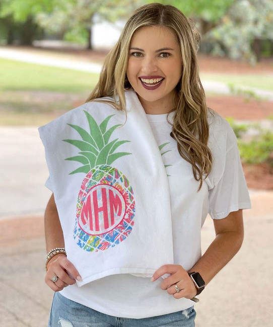 Monogrammed Lilly Pineapple Graphic Beach Towel