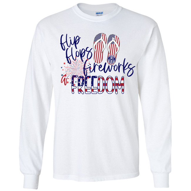 Monogrammed Flip Flops Fireworks And Freedom Graphic Tee