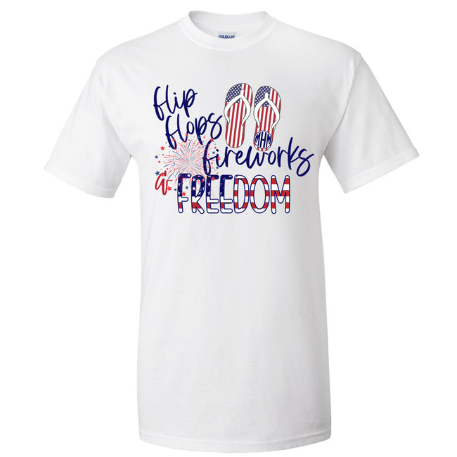 Monogrammed Flip Flops Fireworks And Freedom Graphic Tee