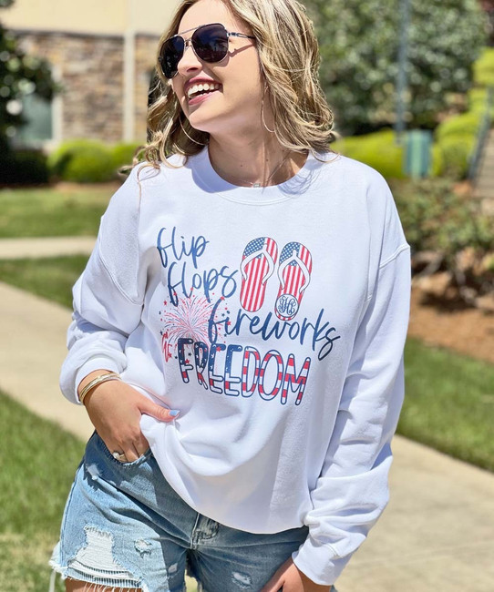 Monogrammed Flip Flops Fireworks And Freedom Graphic Tee