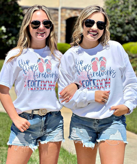 Monogrammed Flip Flops Fireworks And Freedom Graphic Tee