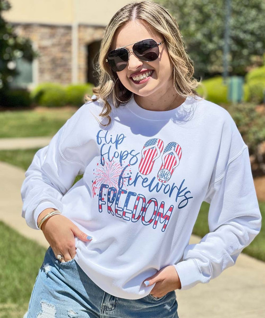 Monogrammed Flip Flops Fireworks And Freedom Graphic Tee