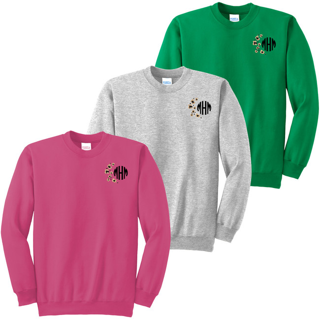 Girls Embroidered Leopard Spots Monogrammed Sweatshirt