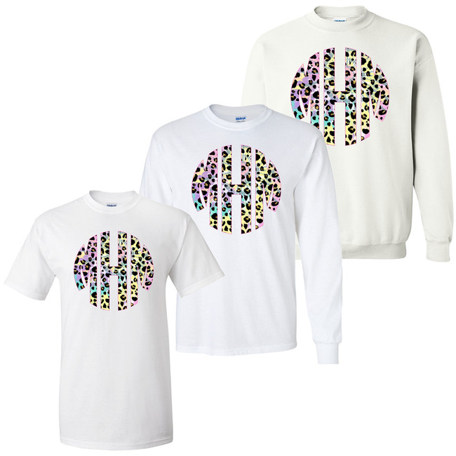 Girls Tie Dye Leopard Monogram Graphic Shirt