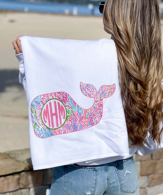 Monogrammed Lilly Whale Graphic Beach Towel