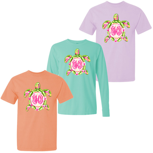 Monogrammed Preppy Sea Turtle Comfort Colors Shirt