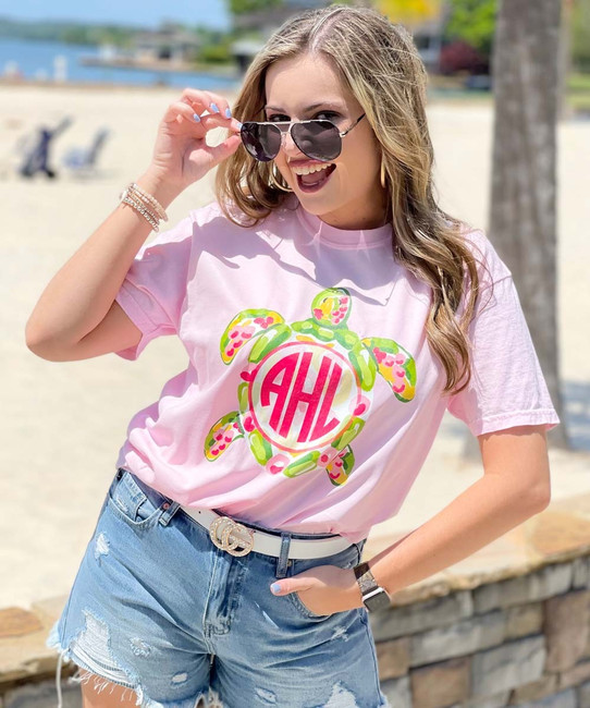 Monogrammed Preppy Sea Turtle Comfort Colors Shirt