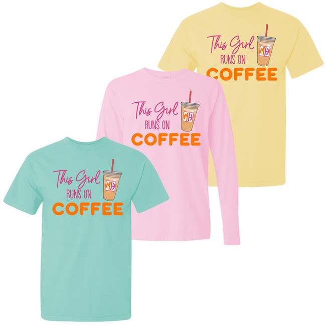 Monogrammed This Girl Runs On Iced Coffee Comfort Colors Shirt