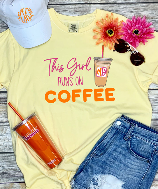 Monogrammed This Girl Runs On Iced Coffee Comfort Colors Shirt