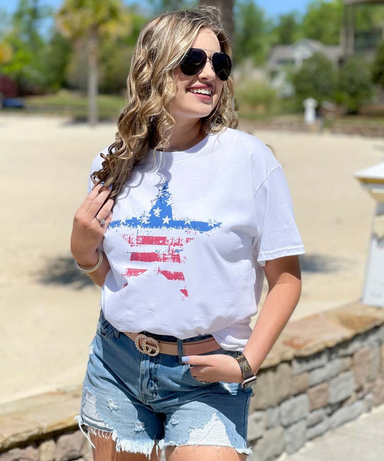 Monogrammed Distressed Patriotic Star Graphic Tee