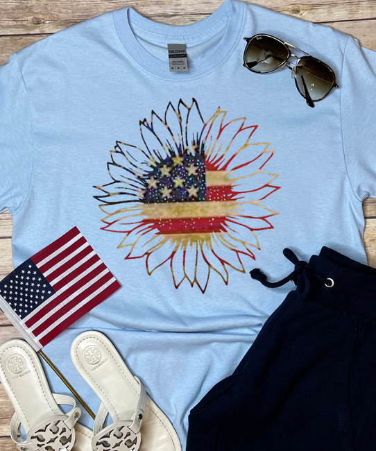 Patriotic Sunflower Shirt - Light Blue