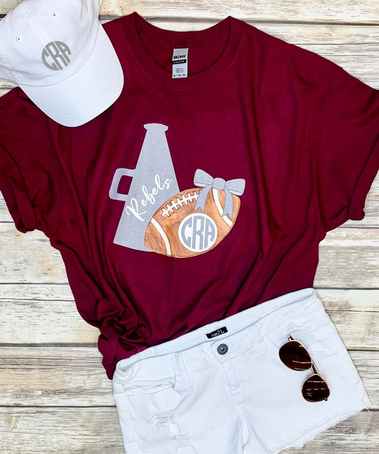 Monogrammed Large Football And Megaphone Graphic Tee Shirt