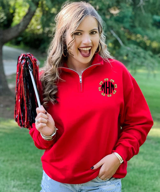 Monogrammed Embroidered Football Circle Quarter Zip Pullover