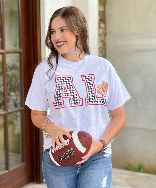 Customized State Initials With Football Graphic Tee Shirt