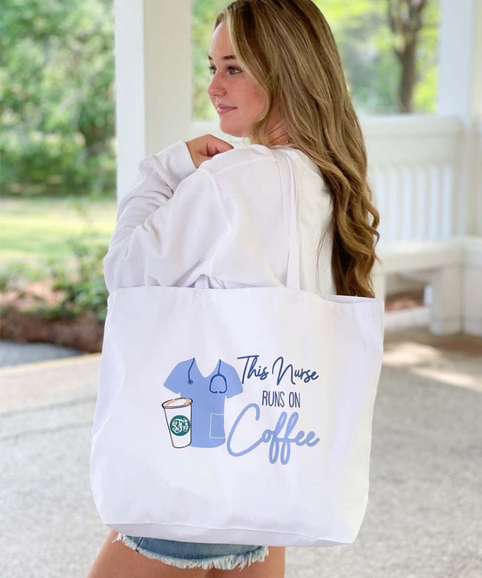 Personalized This Nurse Runs On Coffee Tote Bag - White