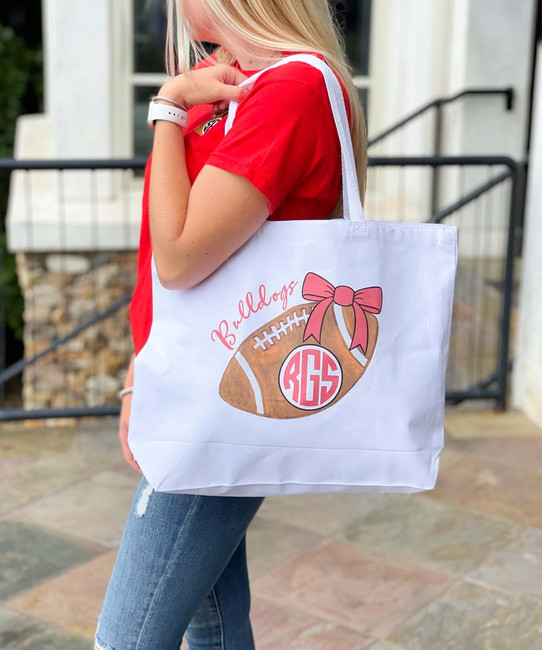 Monogrammed Football With Bow Tote Bag