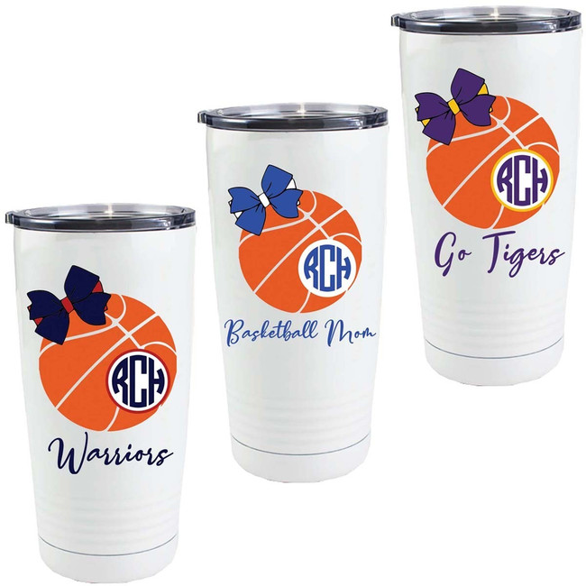 Monogrammed Basketball With Bow Stainless Steel Tumbler