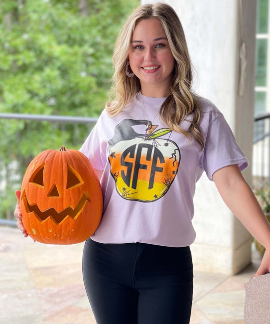 Monogrammed Candy Corn Apple Graphic Tee Shirt