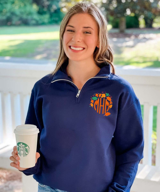 Monogrammed Embroidered Fall Wreath Quarter Zip