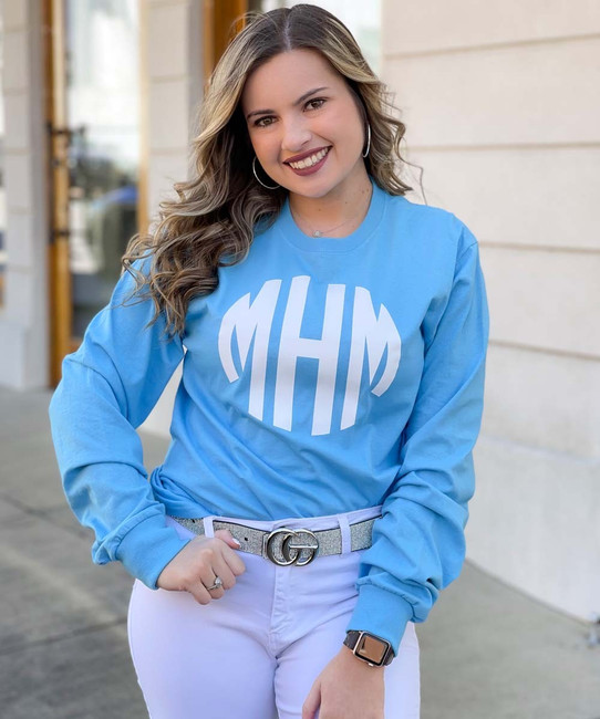 Born to Be Sassy Monogrammed Long Sleeve Denim Shirt