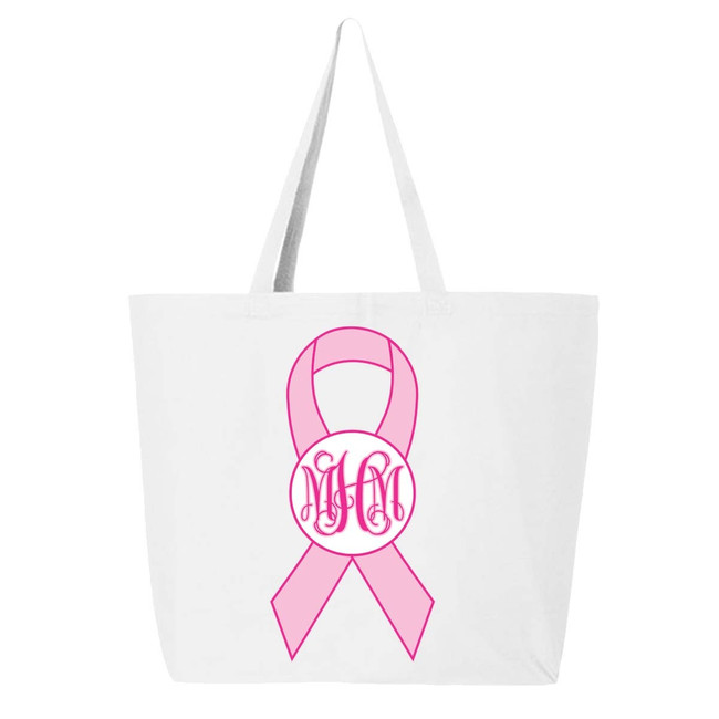 Monogrammed Breast Cancer Ribbon Tote Bag