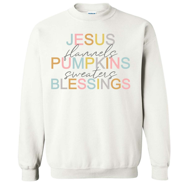 Jesus Flannels Pumpkins Sweaters Blessings Graphic Shirt - White