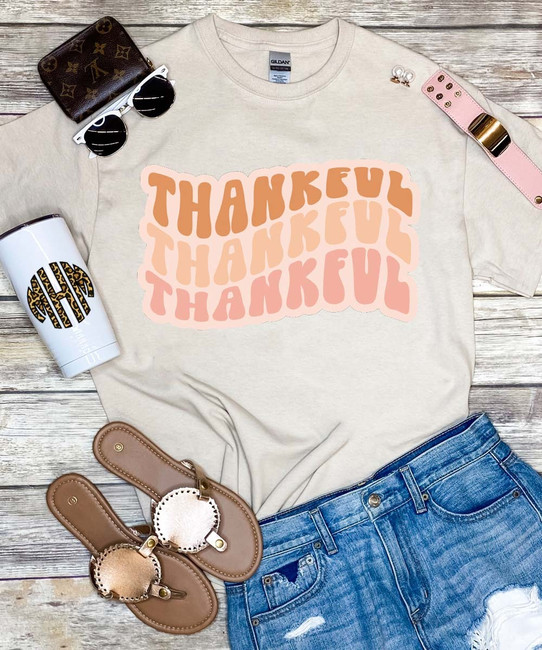 Wavy Thankful Graphic Tee Shirt