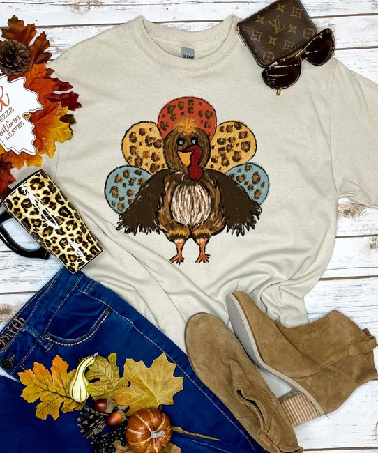 Turkey With Leopard Feathers Graphic Tee Shirt