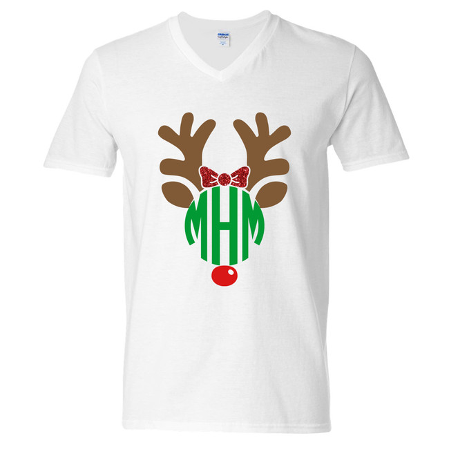 Personalized Reindeer With Bow Graphic Tee