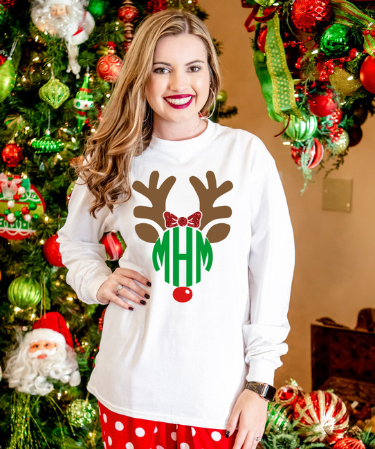 Personalized Reindeer With Bow Graphic Tee