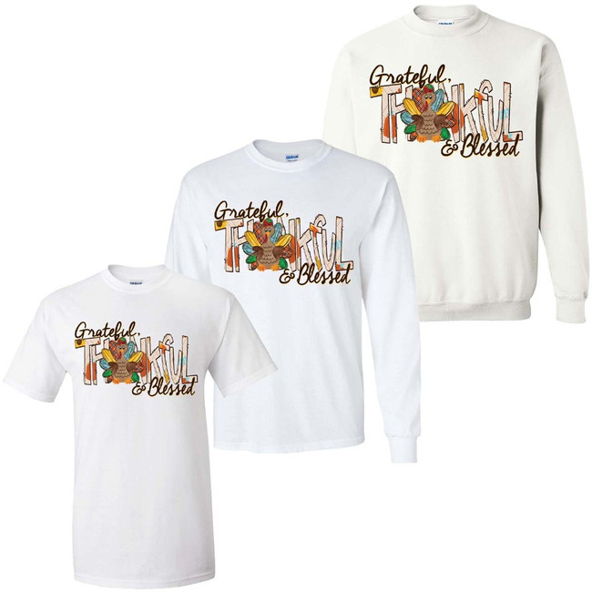 Grateful Thankful And Blessed Graphic Shirt - White